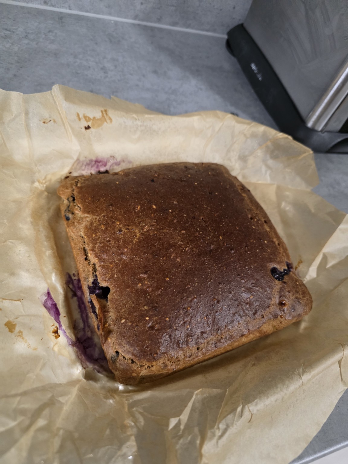 Finished protein banana blueberry loaf
