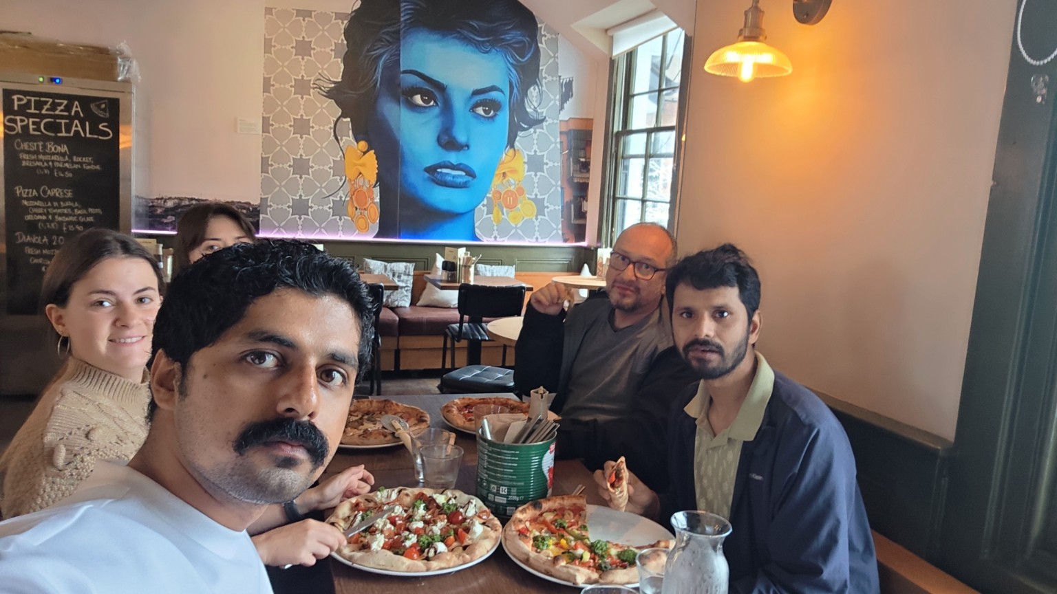 Research group lunch at a pizza restaurant
